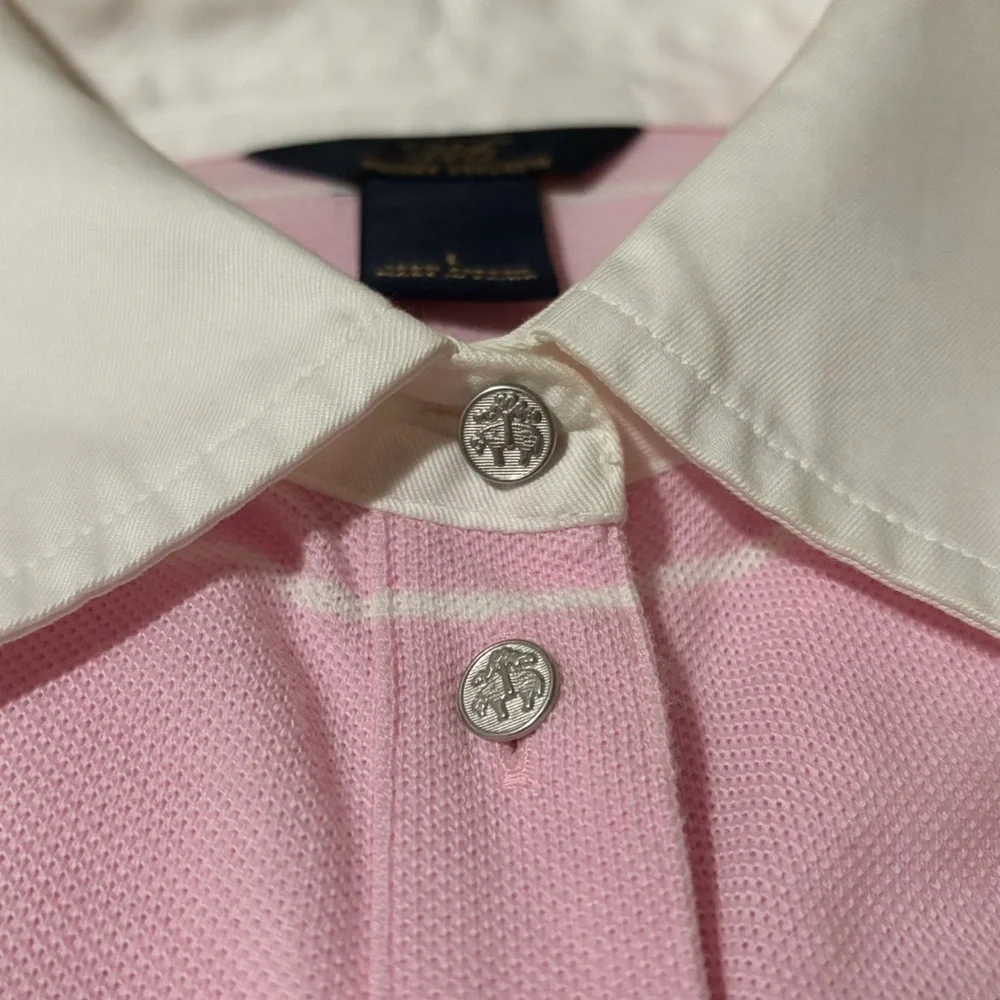 Brooks Brothers Pink White Striped Polo Dress Large White Collar French Cuffs - Picture 9 of 10